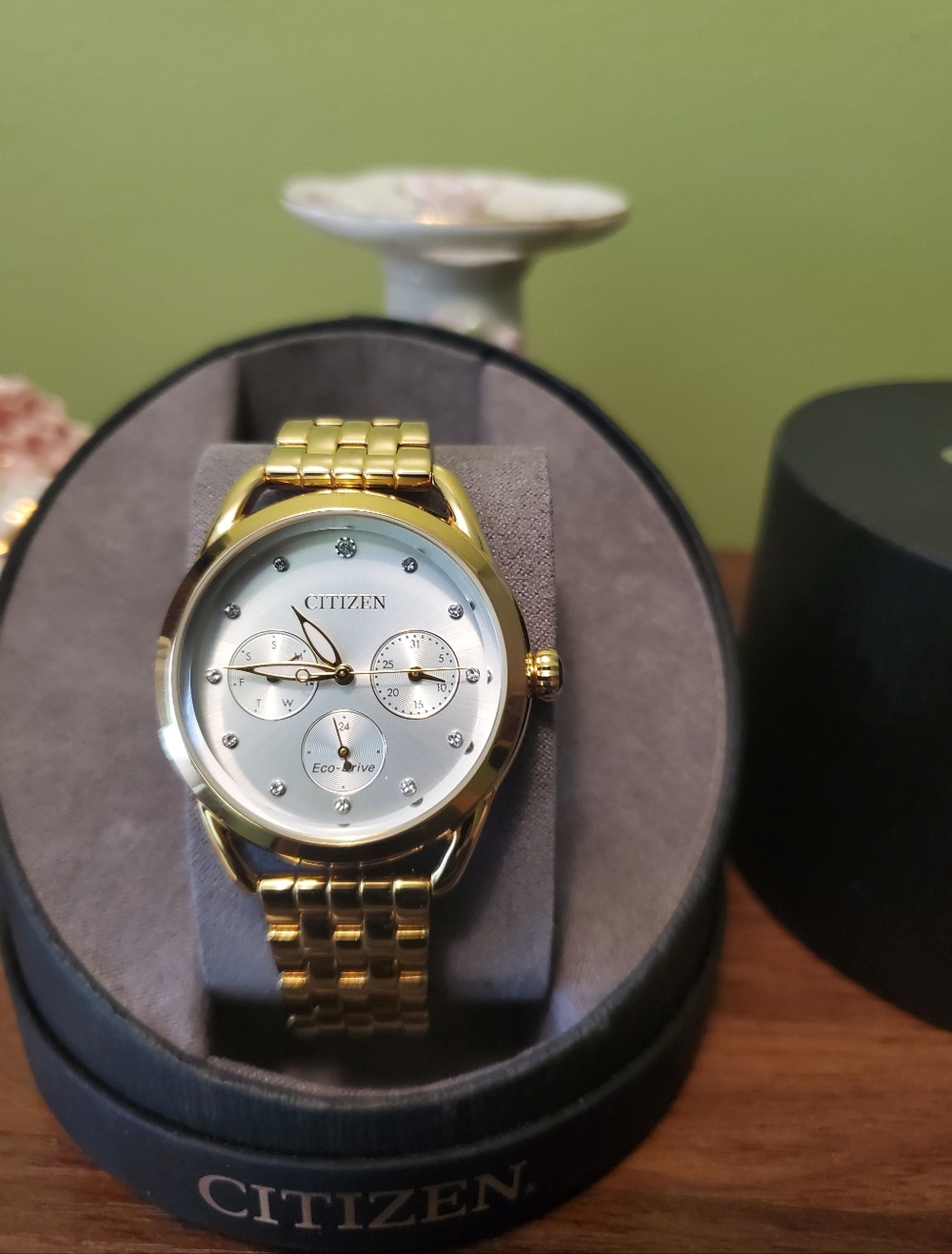 Citizen Gold and White Dial  Women's Gold Bracelet Watch with Genuine Diamonds